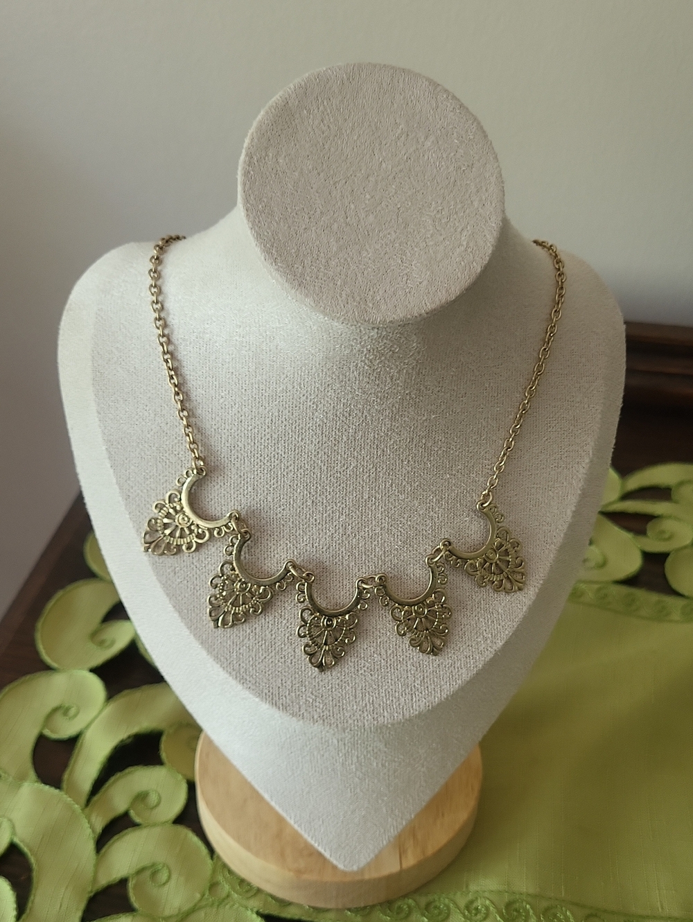 Plunder Gold-Tone Filigree Fan Pendant Necklace